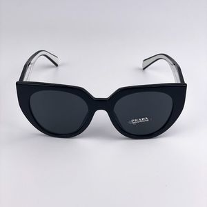 Prada PR14WS 09Q-5S0 Sunglasses Black Gray Cat Eye Oversized Women
